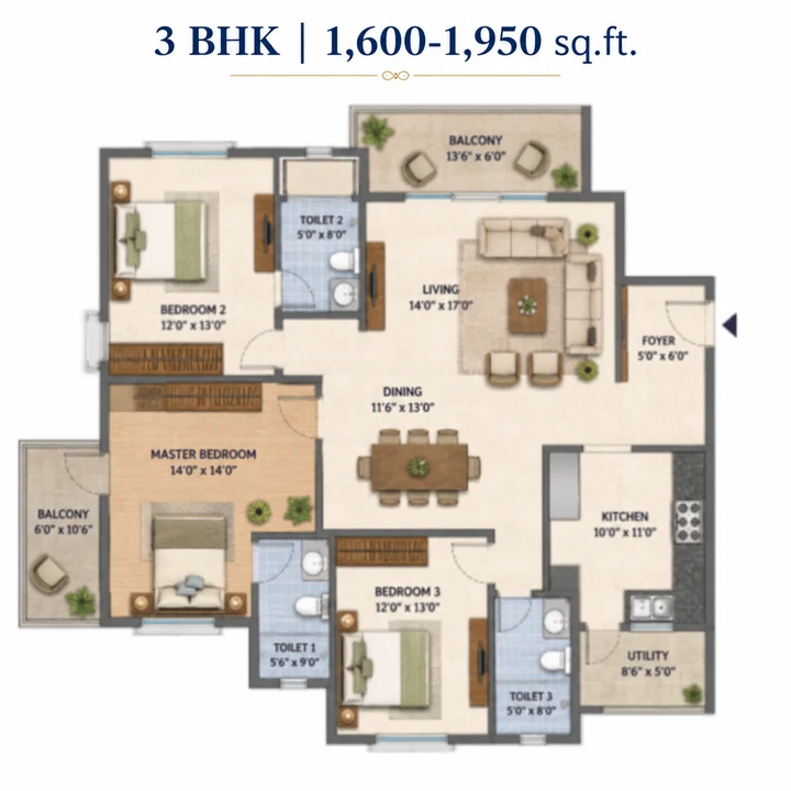 Brigade Granada 3 BHK floor plan layout Brigade Granada 3 BHK floor plan layout
